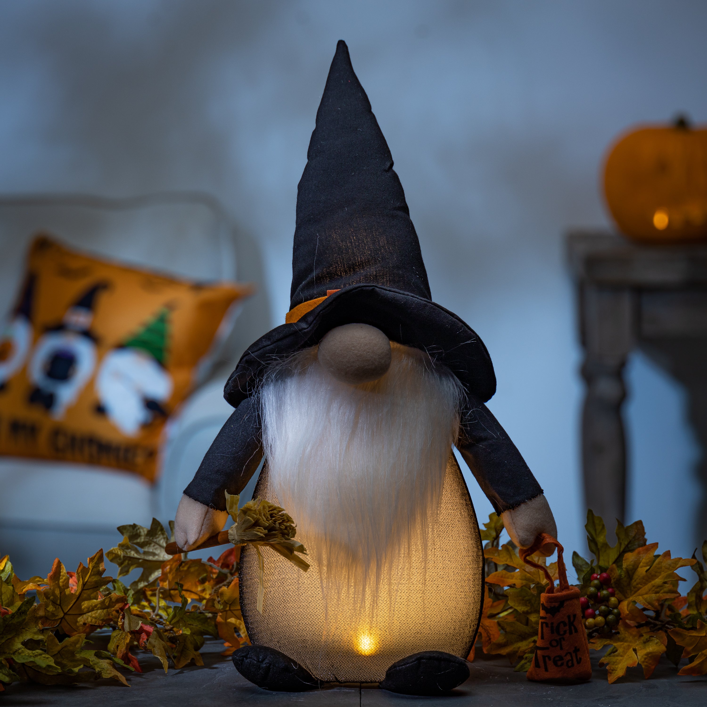 Lighted Gnome in Witch Costume, Cute Halloween Decor